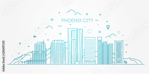 Phoenix skyline, detailed silhouette. Trendy vector illustration, linear style