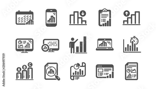 Graph icons. Charts and graphs, Presentation and Report. Analytics classic icon set. Quality set. Vector