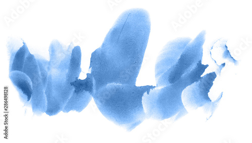 Abstract watercolor background hand-drawn on paper. Volumetric smoke elements. Blue color. For design, web, card, text, decoration, surfaces.