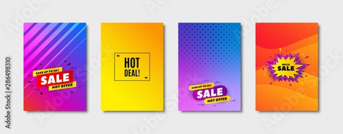 Hot deal. Cover design, banner badge. Special offer price sign. Advertising discounts symbol. Poster template. Sale, hot offer discount. Flyer or cover background. Coupon, banner design. Vector © blankstock