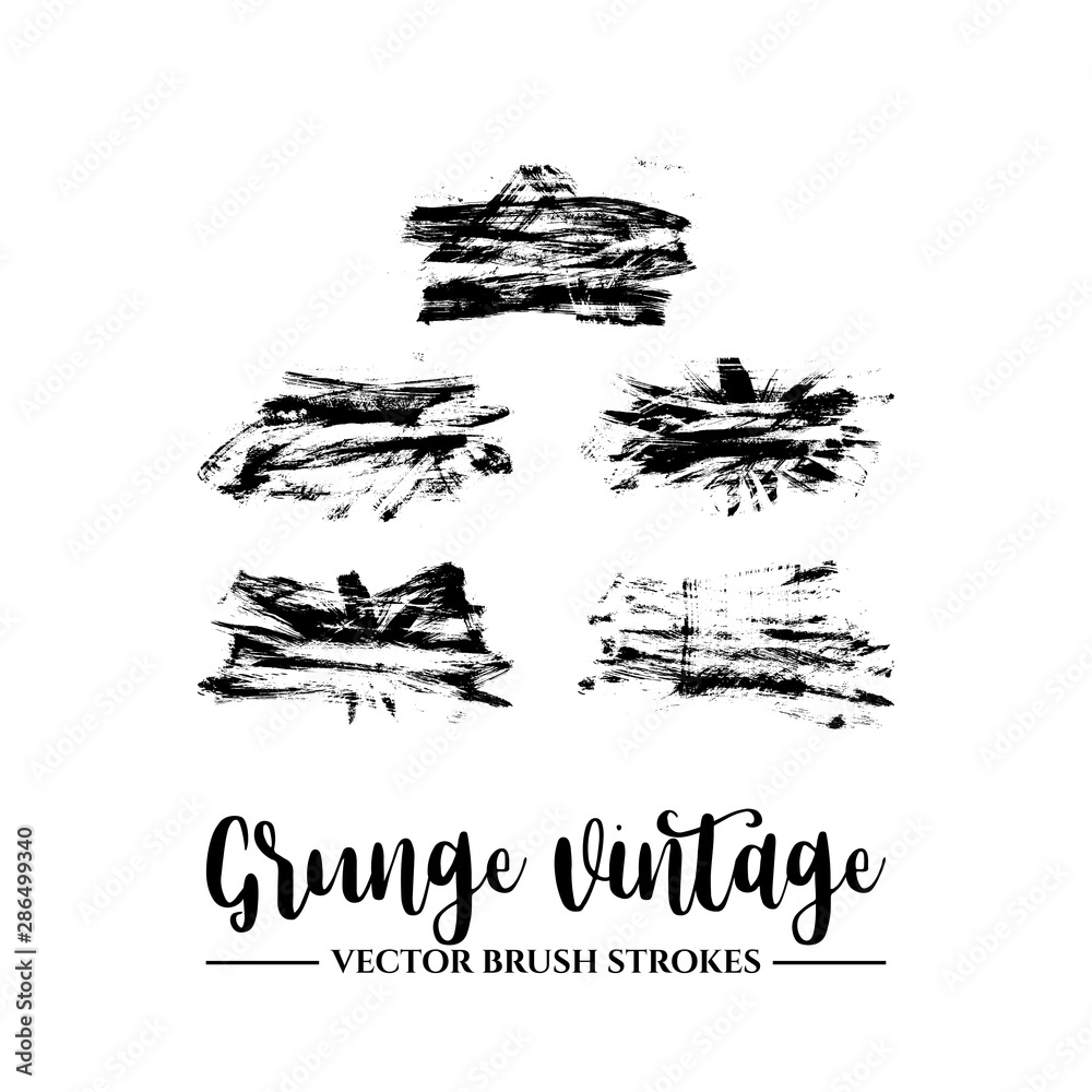 Fototapeta premium Set of black brush stroke and texture. Grunge vector abstract hand - painted element. Underline and border.