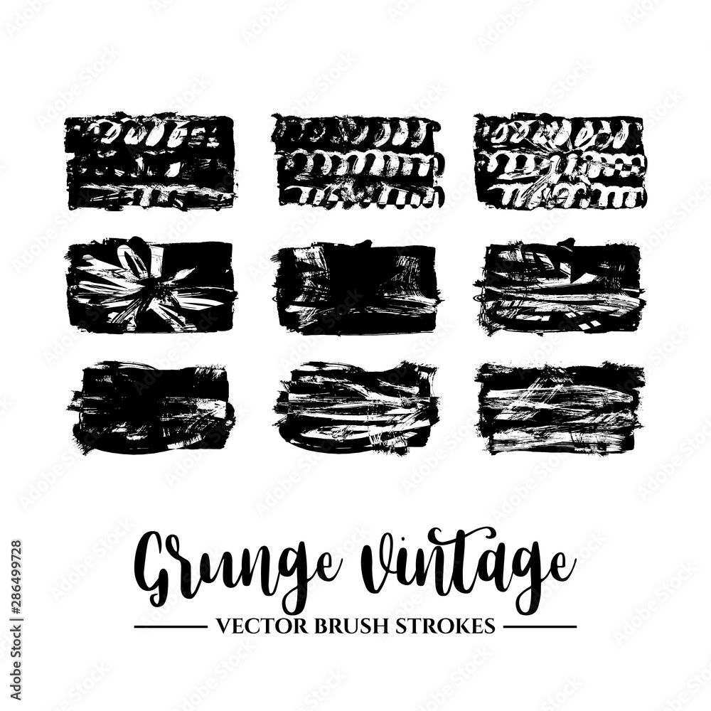 Obraz premium Set of black brush stroke and texture. Grunge vector abstract hand - painted element. Underline and border.