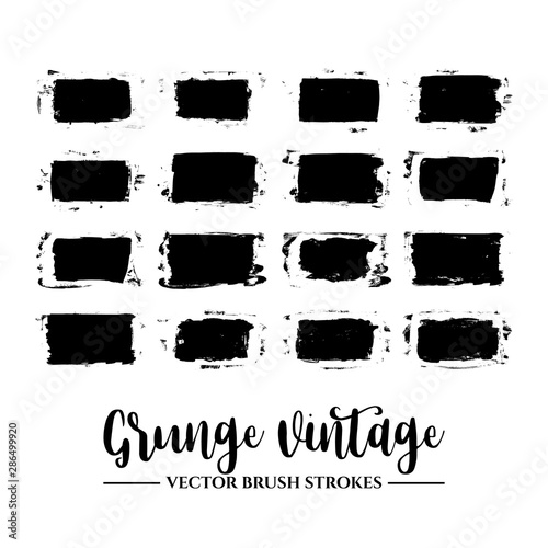 Set of black brush stroke and texture. Grunge vector abstract hand - painted element. Underline and border.