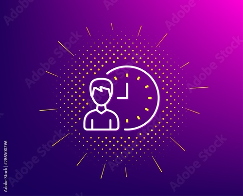 Business project deadline line icon. Halftone pattern. Working hours or Time management sign. Gradient background. Working hours line icon. Yellow halftone pattern. Vector