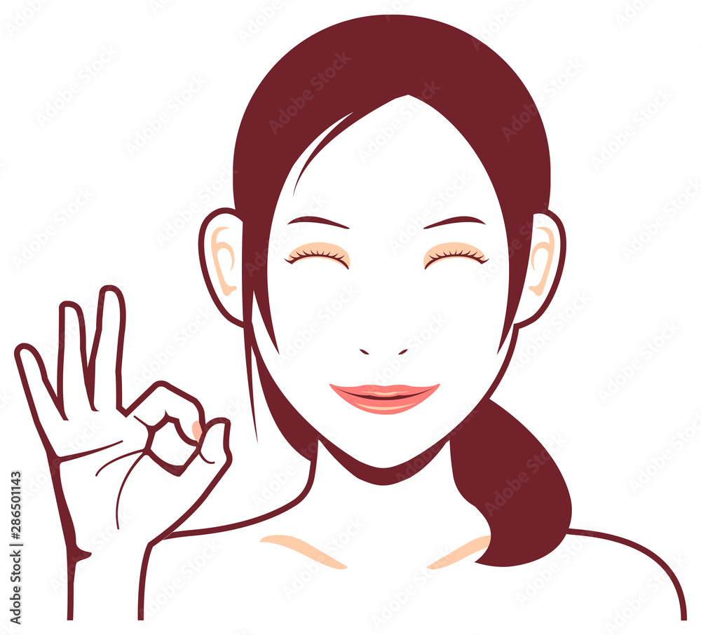 Young asian woman face vector illustration /ok sign with smiling Young asian woman face vector illustration /ok sign with smiling