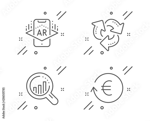 Augmented reality, Seo analysis and Recycle line icons set. Exchange currency sign. Phone simulation, Targeting chart, Recycling waste. Reshresh exchange rate. Business set. Vector © blankstock