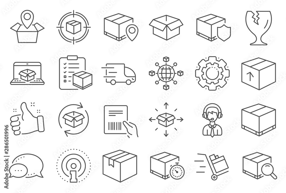 Logistics, Shipping document line icons. Set of Truck Delivery, Box and Checklist icons. Parcel tracking shipping, World trade logistics. Location pin, Goods parcel insurance and document. Vector Logistics, Shipping document line icons. Set of Truck Delivery, Box and Checklist icons. Parcel tracking shipping, World trade logistics. Location pin, Goods parcel insurance and document. Vector