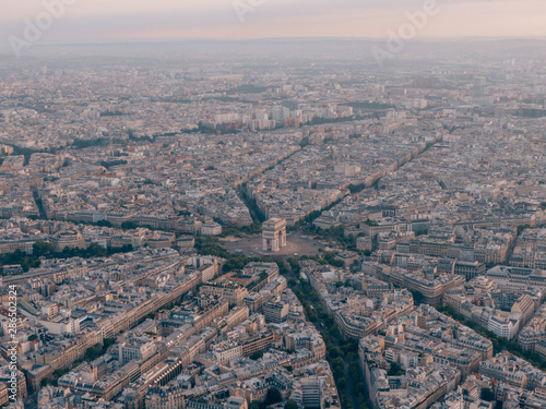 Aerial of the Arc de Triomphe in Paris, France