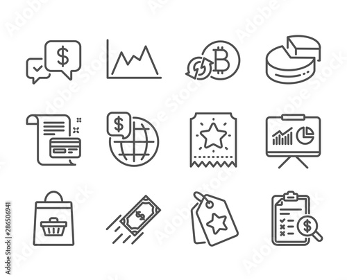 Wallpaper Mural Set of Finance icons, such as Fast payment, Online buying, Presentation, Payment card, Loyalty ticket, Loyalty tags, Refresh bitcoin, Diagram, Accounting report, Pie chart, World money. Vector Torontodigital.ca