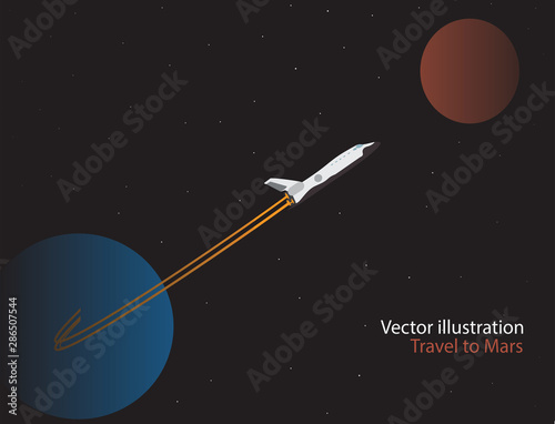 space shuttle flies in space from earth to mars