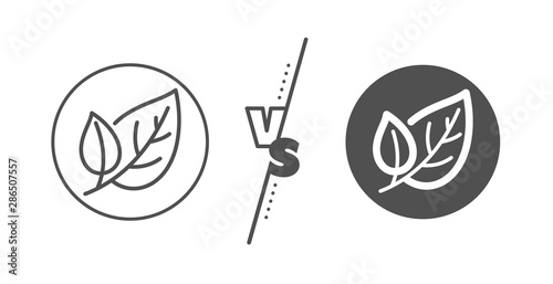 Nature plant leaf sign. Versus concept. Leaves line icon. Environmental care symbol. Line vs classic leaf icon. Vector
