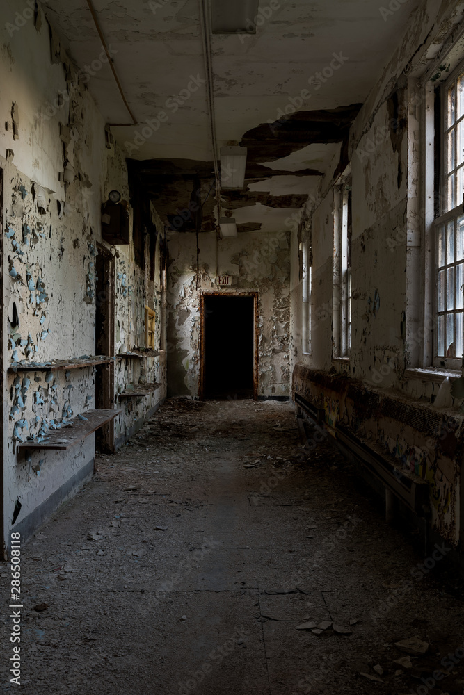 Derelict Hallway + Windows - Abandoned Central Islip State Hospital - New York
