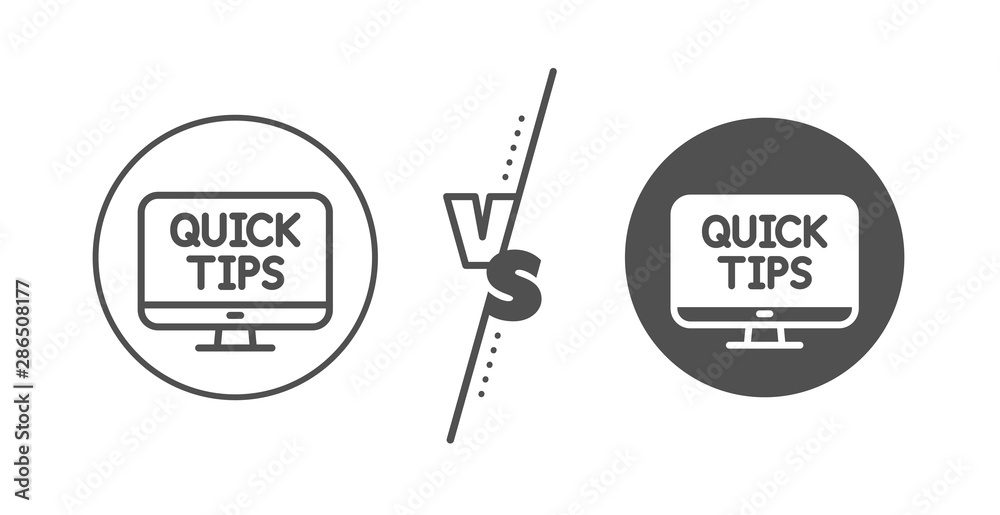 Helpful tricks sign. Versus concept. Quick tips line icon. Web tutorials symbol. Line vs classic web tutorials icon. Vector
