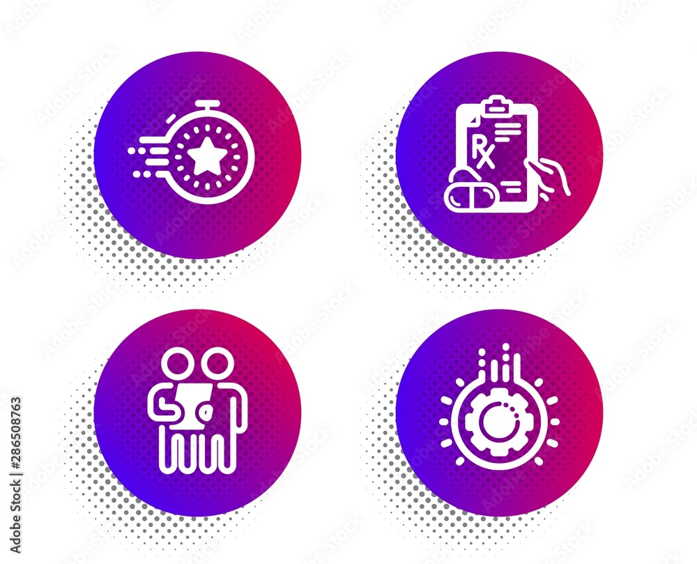 Survey, Timer and Prescription drugs icons simple set. Halftone dots button. Gear sign. Contract, Deadline management, Pills. Work process. Science set. Classic flat survey icon. Vector