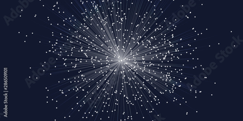  Explosion flow particles  background. Centric motion dots rays.