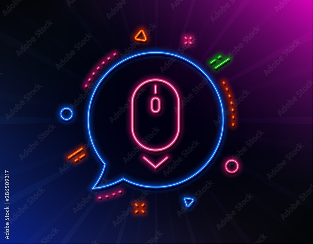 Scroll down mouse line icon. Neon laser lights. Scrolling screen sign. Swipe page. Glow laser speech bubble. Neon lights chat bubble. Banner badge with scroll down icon. Vector Scroll down mouse line icon. Neon laser lights. Scrolling screen sign. Swipe page. Glow laser speech bubble. Neon lights chat bubble. Banner badge with scroll down icon. Vector