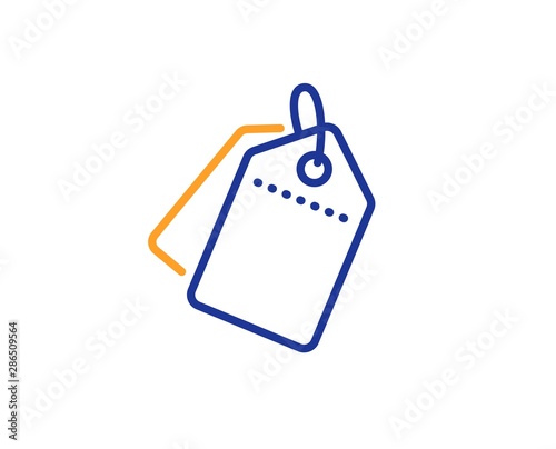 Shopping labels. Sale tags line icon. Discount coupon symbol. Colorful outline concept. Blue and orange thin line sale tags icon. Vector