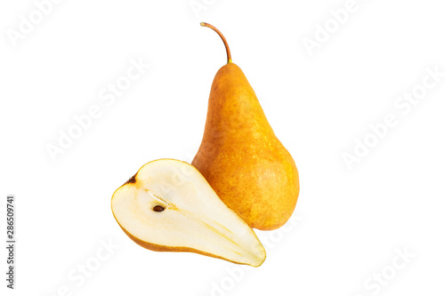 Organic Pear Half Whole Fruits Isolated On White Background