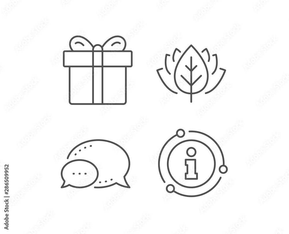 Gift box line icon. Chat bubble, info sign elements. Present or Sale sign. Birthday Shopping symbol. Package in Gift Wrap. Linear gift box outline icon. Information bubble. Vector Gift box line icon. Chat bubble, info sign elements. Present or Sale sign. Birthday Shopping symbol. Package in Gift Wrap. Linear gift box outline icon. Information bubble. Vector