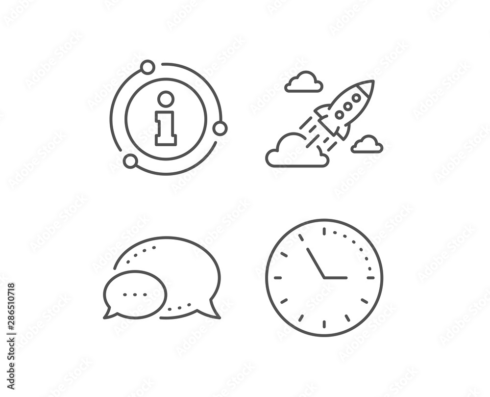 Startup rocket line icon. Chat bubble, info sign elements. Launch Project sign. Innovation symbol. Linear startup rocket outline icon. Information bubble. Vector Startup rocket line icon. Chat bubble, info sign elements. Launch Project sign. Innovation symbol. Linear startup rocket outline icon. Information bubble. Vector