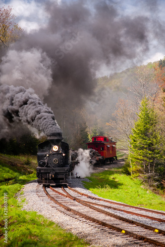 Antique Steam Shay Locomotive Train + Caboose + Billowing Smokestack - Historic Cass Scenic Railroad - West Virginia