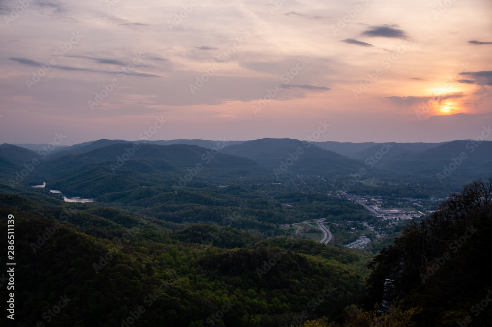 Scenic Fern Lake and City of Middlesboro at Sunset - Cumberland Gap National Historic Park - Kentucky and Tennessee Scenic Fern Lake and City of Middlesboro at Sunset - Cumberland Gap National Historic Park - Kentucky and Tennessee