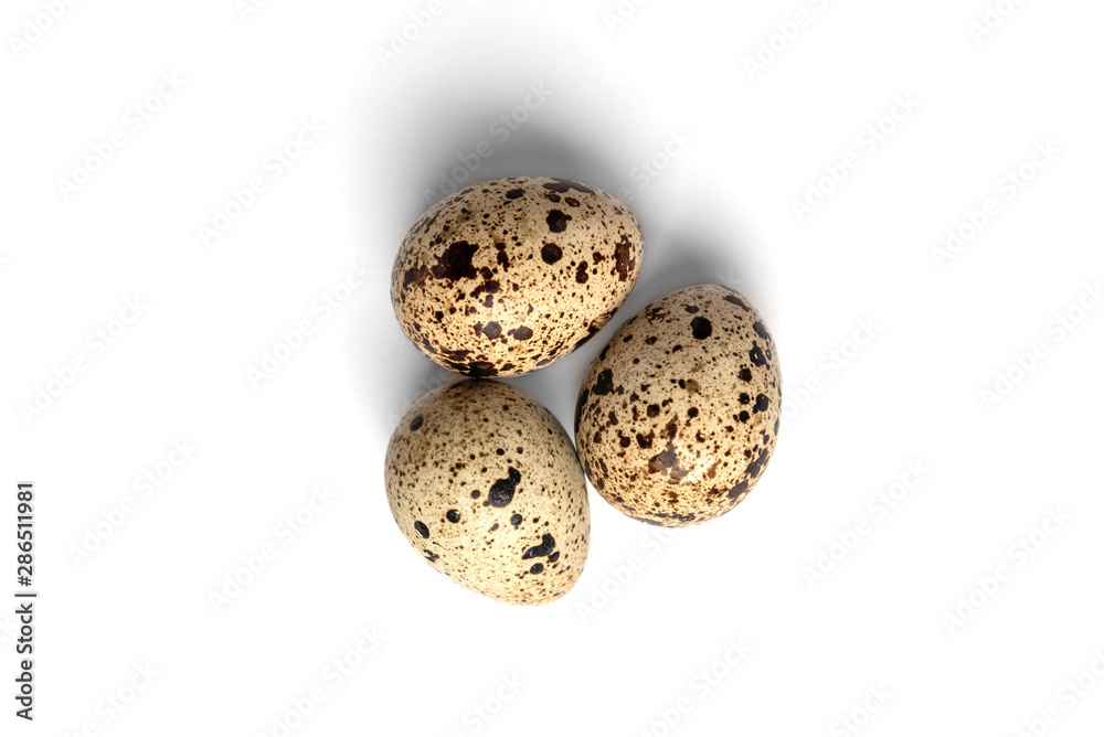 Quail eggs isolated on white background.