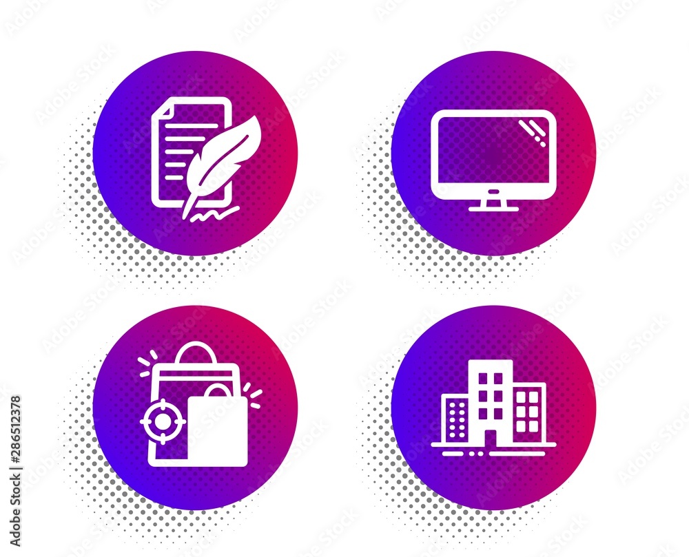 Feather signature, Seo shopping and Computer icons simple set. Halftone dots button. Buildings sign. Feedback, Analytics, Pc component. Town apartments. Business set. Vector Feather signature, Seo shopping and Computer icons simple set. Halftone dots button. Buildings sign. Feedback, Analytics, Pc component. Town apartments. Business set. Vector