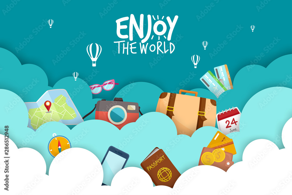 Naklejka premium Tourist set Travel around the world.