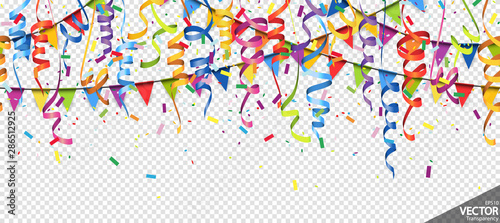 confetti, garlands and streamers party background