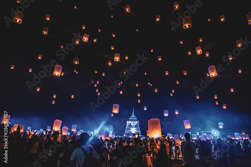 Lanterns festival, Yee Peng and Loy Khratong in Chiang Mai in Thailand photo