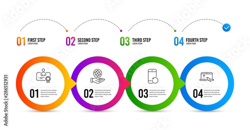 Recovery phone, Safe planet and Certificate line icons set. Timeline infographic. Swipe up sign. Backup smartphone, Ecology, Best employee. Scroll screen. Science set. Recovery phone icon. Vector
