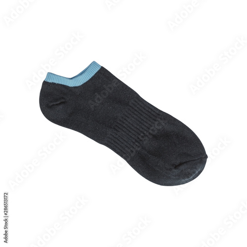 Black short sport sock isolated on white background.