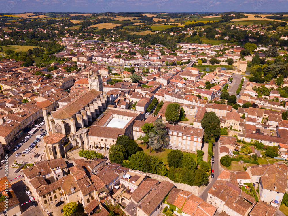 Panoramic view from the drone on the city Condom. France