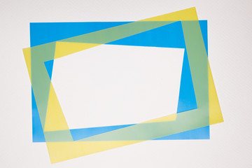 Yellow and blue border frame on white backdrop