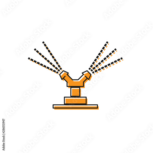 Orange Automatic irrigation sprinklers icon isolated on white background. Watering equipment. Garden element. Spray gun icon. Vector Illustration