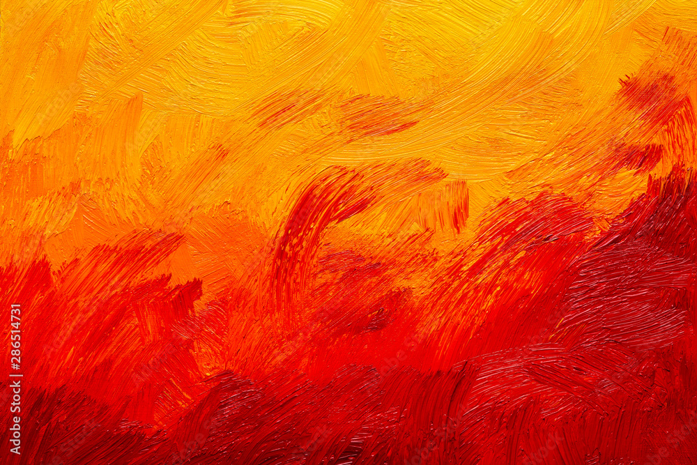 Abstract red, orange and yellow oil painting brush strokes - obrazy, fototapety, plakaty 