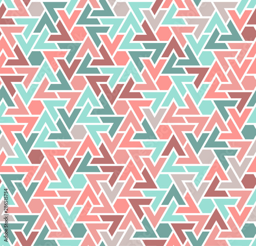 Coral color seamless geometric pattern. Color of the 2019 year. Vector repeating texture for fabric design, cloth, textile.