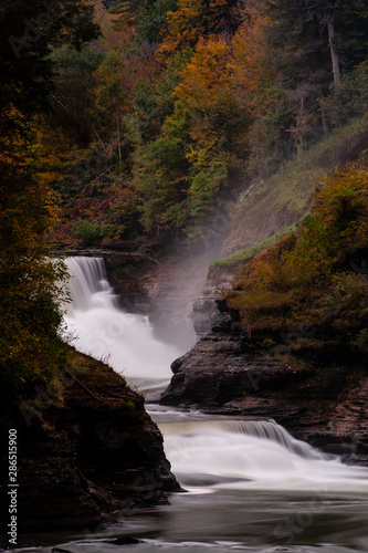 Lower Falls   Gorge - Waterfall   Autumn Fall Colors at Letchworth State Park - Finger Lakes Region of New York