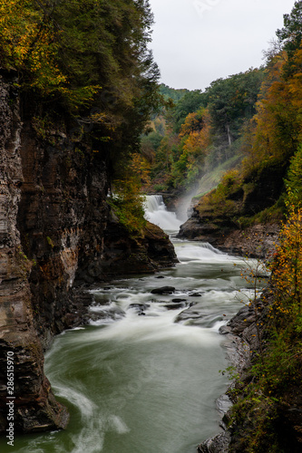 Lower Falls   Gorge - Waterfall   Autumn Fall Colors at Letchworth State Park - Finger Lakes Region of New York