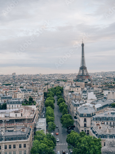 Aerial of the iconic Eiffel Tower in Paris, France