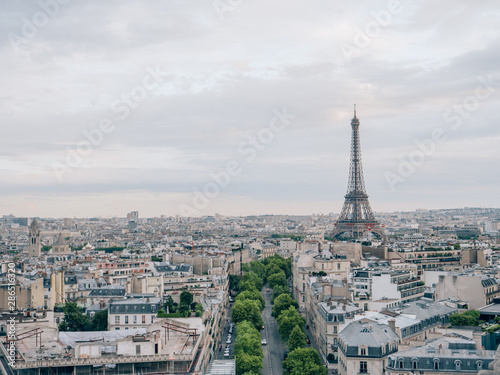 Aerial of the iconic Eiffel Tower in Paris  France