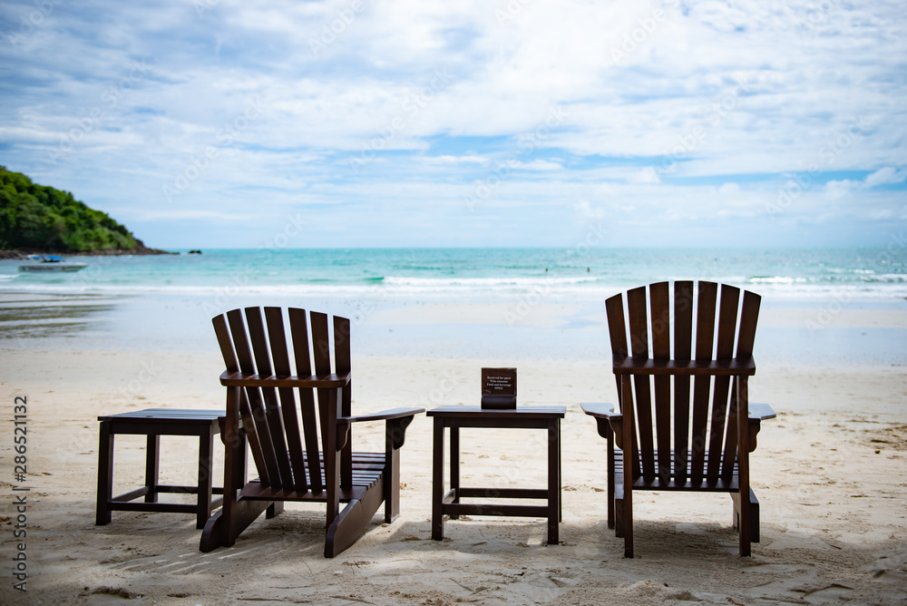 Sun loungers on the beach At Koh Samet Thailand.Happy Holidays Concept