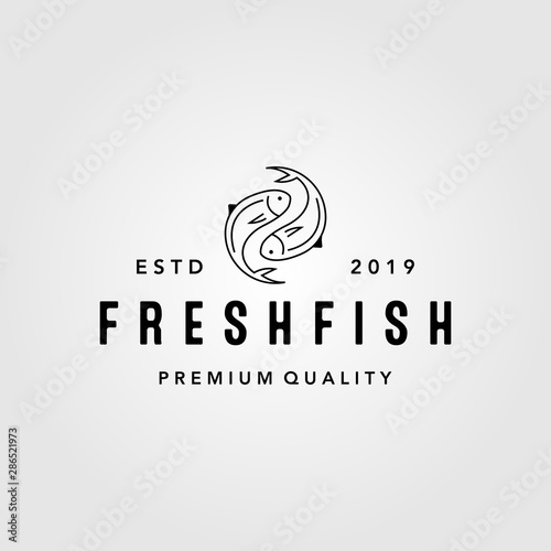 vintage yin yang fresh fish logo label packaging vector seafood illustration