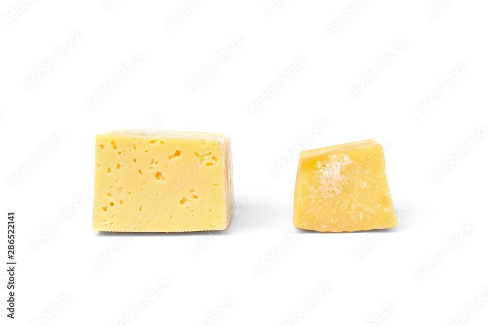 Cheese with mold isolated on white background.