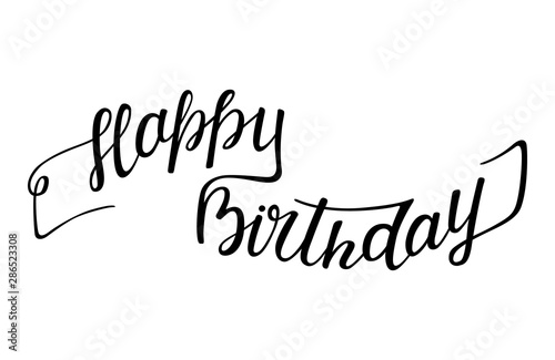 hand lettering happy birthday with elements ribbon