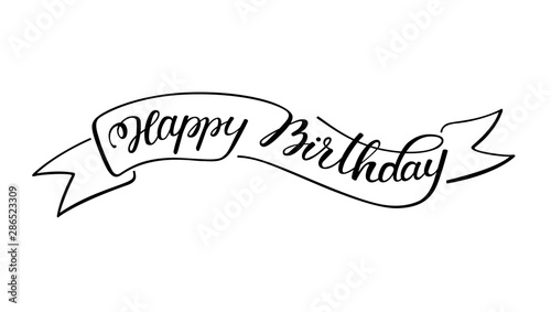 hand lettering happy birthday with sketch ribbon