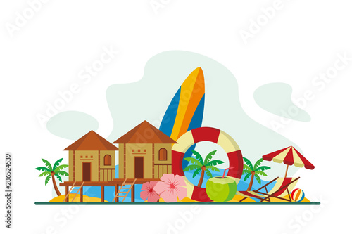 Maldives Tropical Island Travel Flat Concept Vector Illustration