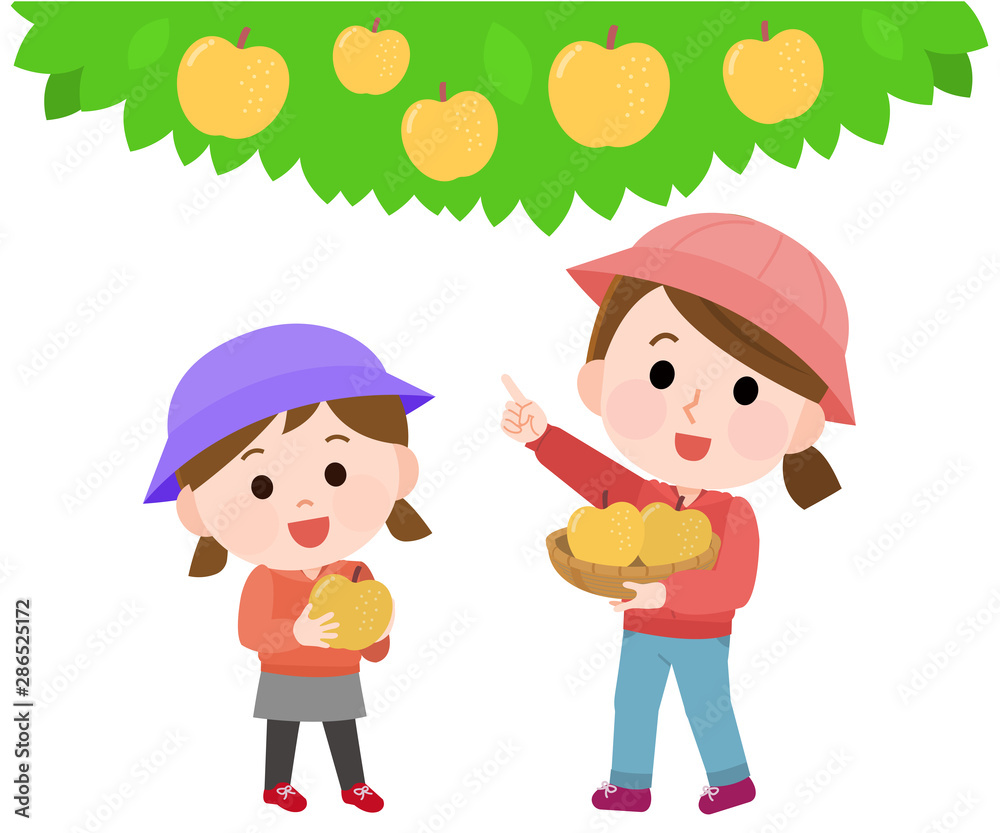 梨狩りする親子 イラスト 梨狩りする親子 イラスト
