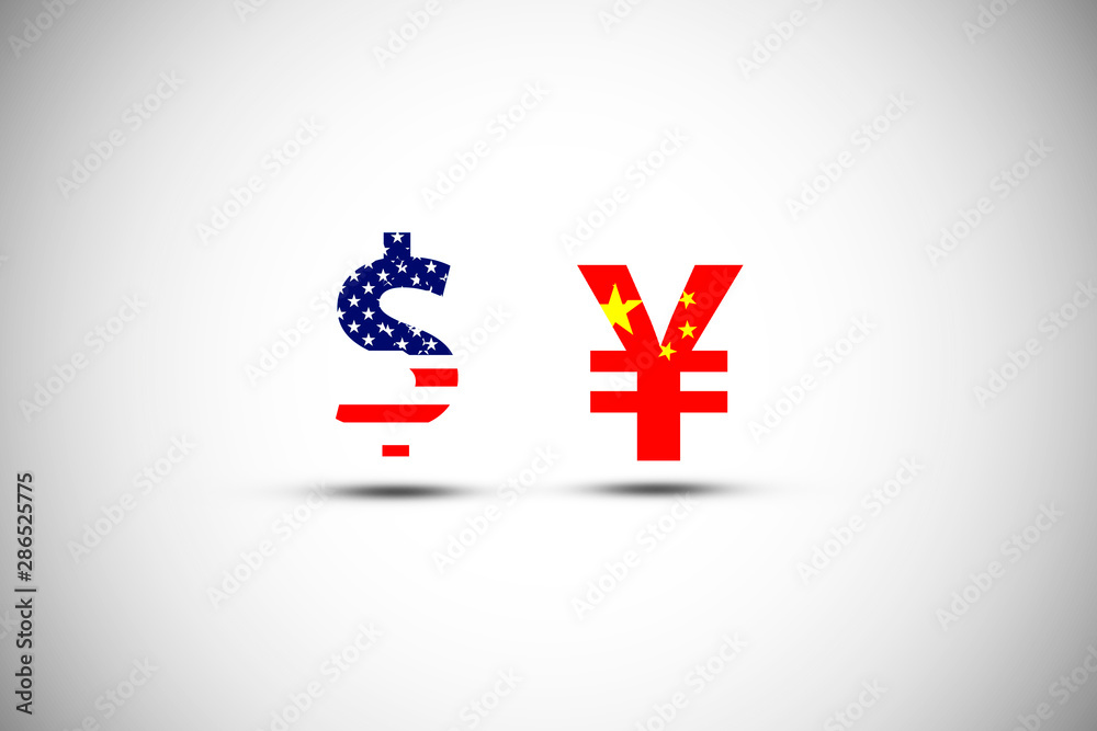 Obraz premium US dollar sign and China Yuan sign .IIt is symbol of economic tariffs trade war and tax barrier between United States of America and China.